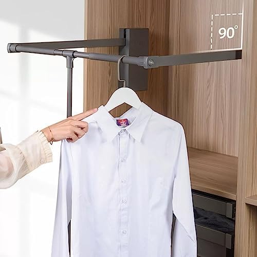 Adjustable Pull Down Closet Rod - Aluminium Retractable Cabinet Rail Lifter Hanger Organizer, Space Saving Design, Double Buffer Return, Weight Capacity 30lbs