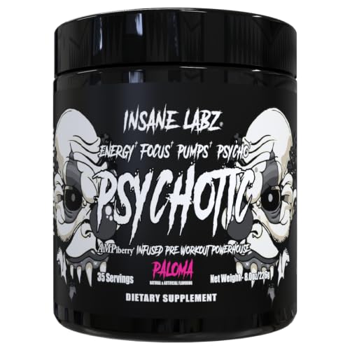 Image of Insane Labz Psychotic Black Edition Mid Stimulant Pre Workout Powder, Energy Focus Pumps, Loaded with Creatine Beta Alanine Taurine Fueled by AMPiberry, 35 Servings (Paloma)