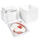 Ocmoiy Paper Charcuterie Boxes with Clear Secure Lids (50 Pack) 4 Inches Disposable Square To-Go...