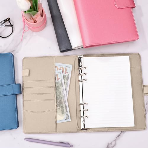 Image of Antner A5 Notebook Binder with 6-Ring Photocard Cover, PU Leather Refillable Budget Binder Loose Leaf Personal Organizer, Magnetic Buckle, Glitter Gold