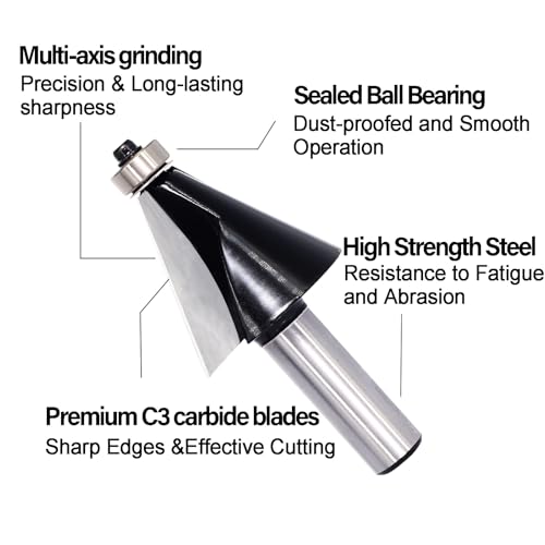 Image of Chamfer Router Bit 1 /2 Shank, 20 Degree Carbide 2-Flute Chamfer Cut, Edge Forming Bevel Router Bit, Chamfer Bit Miter Angle Router Cutters, for Miter Joints