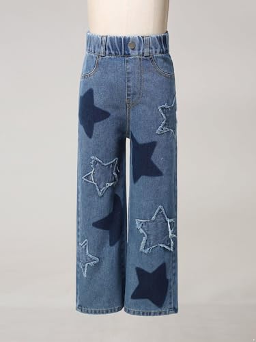 Kids Girls Wide Leg Jeans Printed Denim Pants Summer Casual Trousers3