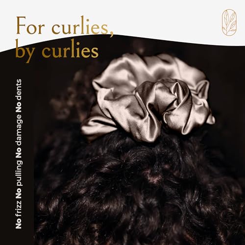 Image of Silk Scrunchies for Women Ponytail Holders - Oversized Mulberry Silk Scrunchies - Extra Large No Damage Hair Ties for Curly, Thick, and Thin - Hair Accessories for Women - London Fog, XL By Curlfriend