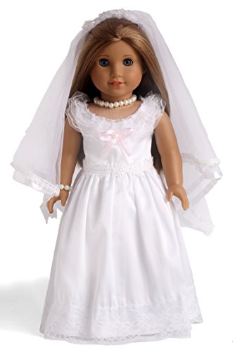sweet dolly White Wedding Dress First Communion Dress Doll Clothes for 18