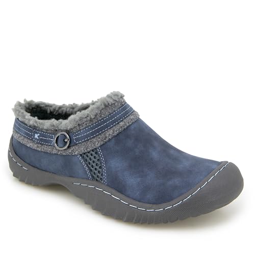 JBU Women's Ginger Faux Shearling Lined Slip On Casual Comfort Mule, Denim, 8