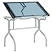 Studio Designs Folding Modern Glass Top Adjustable Drafting Table Craft Table Drawing Desk Hobby Table Writing Desk Studio Desk, 35.25" W x 23.75" D, Silver / Blue Glass