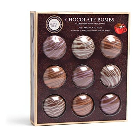 Hot Chocolate Gift Set - 9 Hot Chocolate Bombs Filled with Marshmallows Inside - Decorated Hot Choc Bombes - 3 Assorted Flavours of Strawberry, Salted Caramel & Orange - Xmas Hot Chocolate Stations Cover
