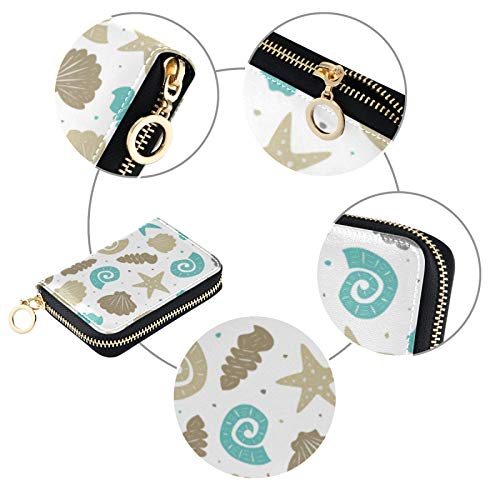 OTVEE Summer Beach Marine Seashell RFID Credit Card Wallet, Microfiber Leather Zipper Card Case Holder for Women3