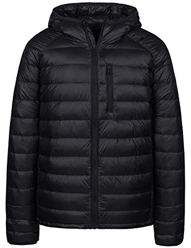 Wantdo Men's Lightweight Packable Insulated Hooded Puffer Down Jacket(Black,L)