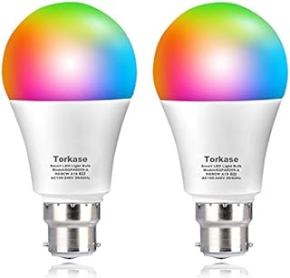 Alexa WiFi Smart Light Bulbs Bayonet, Torkase 9W (80W Equivalent) B22 RGB Dimmable Bulb Remote Control and Voice Control Compatible with Amazon Alexa, Google Home, No Hub Required - 2PACK