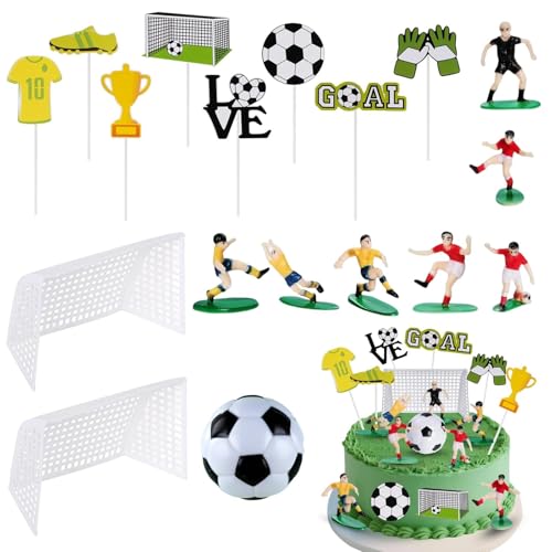 Touosy 18 Pièces Deco Gateau Foot, Decoration Gateau Foot avec Figurine Football et Toppers de Cupcake, Thème Sport Football pour Garçon et Homme...