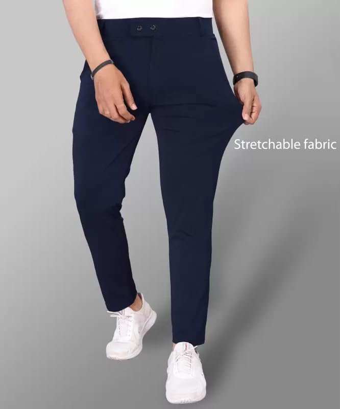 Image of Men's Stylish Slim Fit Lycra Blend Trousers - Pack of 2 (Combo) Formal Pants for Men | Stretchable Regular Office Formal Wear | Comfortable Solid Casual, Business, and Work Trousers for Men