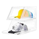 2 Pack Hat Organizer for Baseball Caps,Large Clear Cap Organizer with Drawer,Hats Holder Box for Closet with Sliding Tray,Stackable Hat Rack Display Case,Multi-use Hat Case for Caps,Each Holds 12 Hats