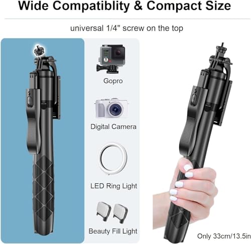 Image of L16 61 inch Tripod Long Selfie Stick for iPhone&Android Multiple Mount for Camera Gopro Fill Light Aluminum Portable Mobile Tripod with Bluetooth Remote,Black