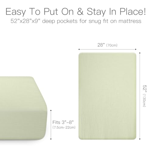 Image of Organic Baby Crib Sheets 52x28 Inches 2 Pack 100% Muslin Cotton Soft Boho Toddler Fitted Crib Bed Mattress Sheet for Baby Girls Fits Standard Size Crib Mattress 28x52 Inches Blossom & Grass Green