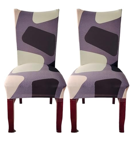 Image of Styleys Chair Covers for Dining Room, Stretch Dining Chair Cover, Washable Spandex Kitchen Chair Slipcovers (Set of 2, Purple Bricks Pattern, SD3226)
