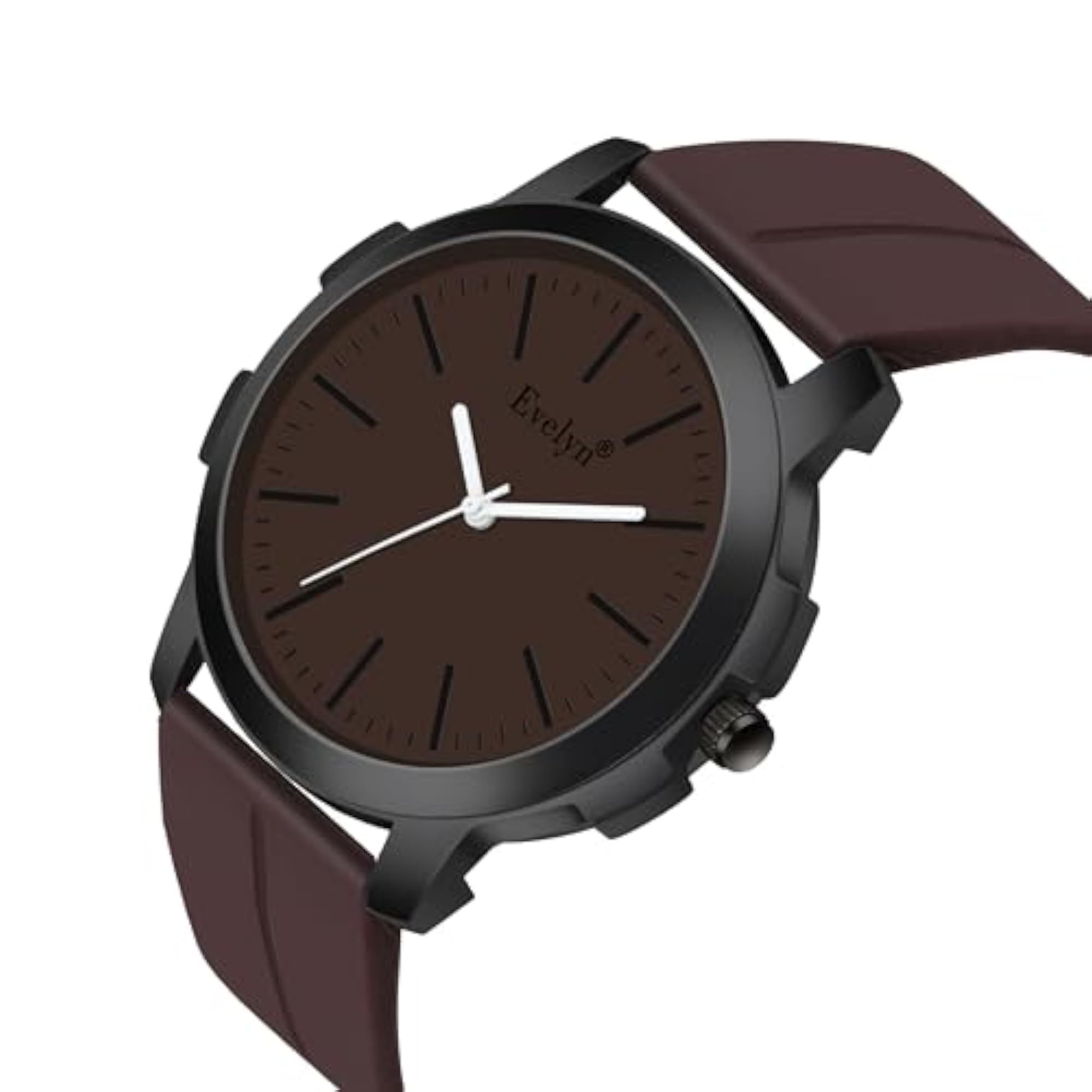 Classic Analog Watch with Brown Silicone Band
