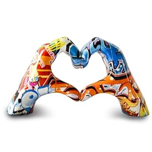 Graffiti Heart Hand Sculpture – Home Decor for Living Room & Bedroom, Ornaments for Living Room with Colorful Design, Unique Wedding Versatile Room Decor