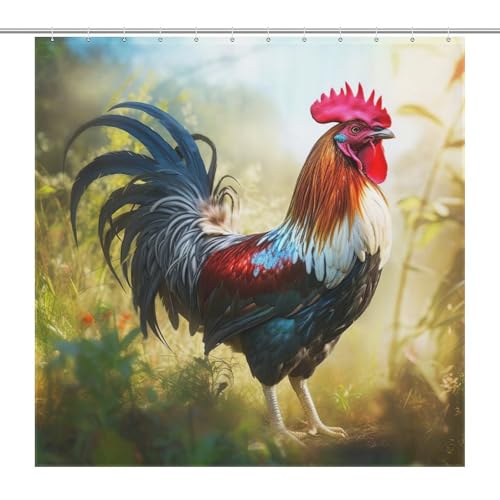 Rideau de douche coq lavable et imperméable de 183x183cm pour baignoire - 7
