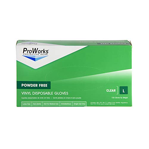 Hospeco ProWorks GL-V103F Industrial Grade Vinyl Glove, Powder Free, Disposable, 9