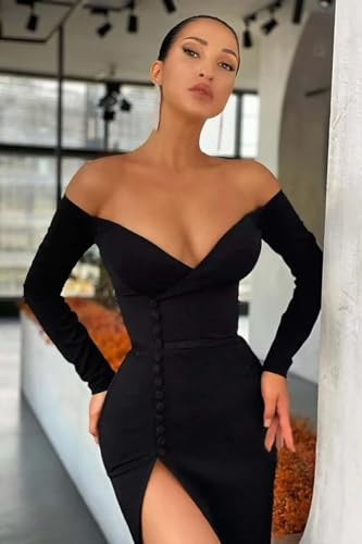 Long Sleeve Prom Dresses for Women 2023 Mermaid Formal Gown with Sleeves Satin Off Shoulder Evening Dress with Slit JS00222