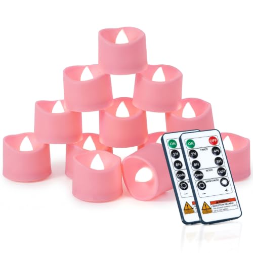 Image of Homemory 24-Pack Pink Remote Flameless Battery Tea Light Candles, 400+ Hrs | 2 /4 /6 /8H Timer LED Flickering Tealight Votives for Valentine's Day, Bridal Showers, Birthdays and Baby Showers