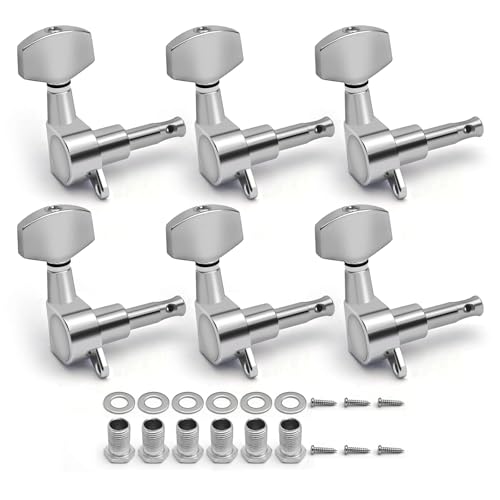 MAXCHEER 6pcs Right Hand Sealed Guitar Tuner Pegs,Big Square Electric Guitar String Tuning Pegs Keys Machine Heads for Fender Strat Stratocaster Tele Telecaster or Electric Guitar(Chrome, 6R)