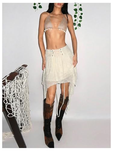 Verdusa Women's Western Lace Up Ruffle Flowy Skirts Tiered Layered Asymmetrical Skirt4