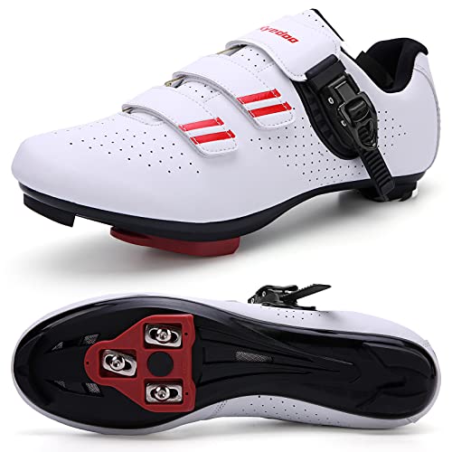 Image of Mens Womens Cycling Shoes Compatible with Pelaton Bike Shoes Road Bike Shoes Riding Bicycle Pre-Installed with Delta Cleats Clip Indoor Outdoor Pedal