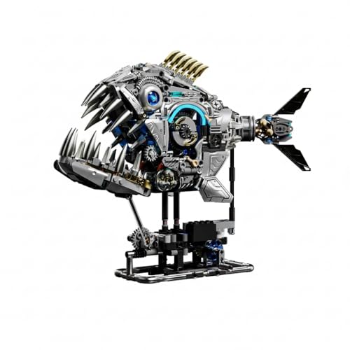 Image of SKY LINE OCEAN Mechanical Piranha Building Block Kit 1085+ Pcs Hand-Crank Gear Driven Motion Model Multi-Joint Mechanical Fish STEM Toy for Teens Adults and Hobbyists | 5 Year Structural Warranty
