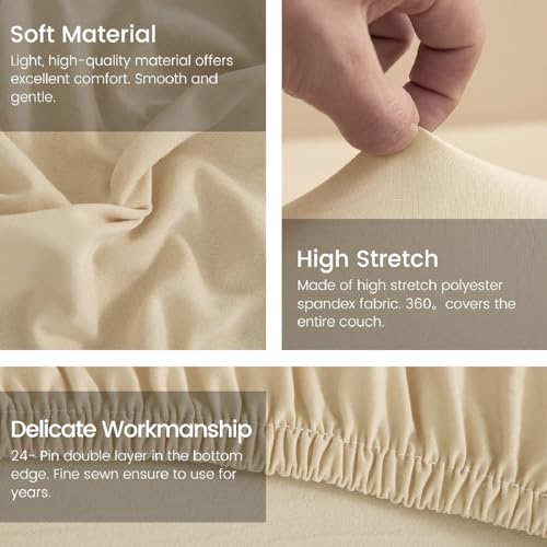 ShowyLive Housse Canapé d’Angle Extensible Beige, 360° Protection