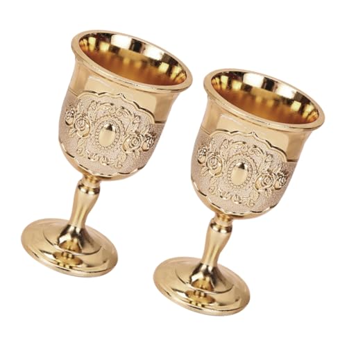 NUOBESTY 2 piezas Copa Metálica Dorada para Vino Espumoso Estilo Retro de Elegante Cáliz Delicado para Regalos y Uso Doméstico