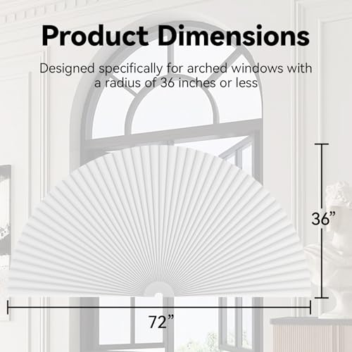 Half Circle Window Shade Arch Window Cellular Blackout Shades Cordless for Half Moon Window Shade no Drill Honeycomb Blackout Blinds Easy to Cut and Install (White 36\" X 72\") - Thumbnail 2