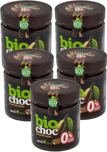 Biochoc - Pack 5 Original 0% azúcar – Crema de cacao con Aceite de Oliva Virgen Extra Ecológico - 100% Ecológica - Sin gluten, Sin leche, Sin frutos secos - 200gr