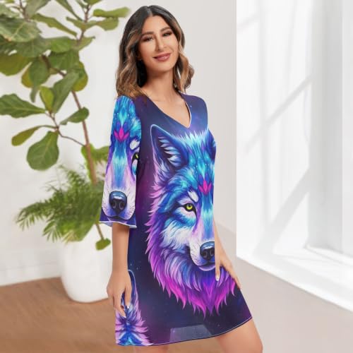 Robe d'été pour femme Cool Wolf imprimée en mousseline violette - 3