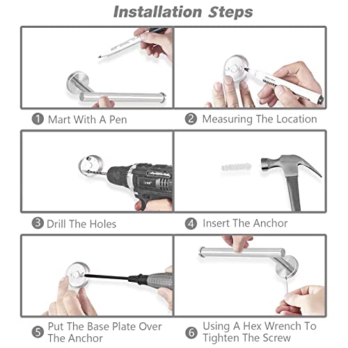 Cilee 8 Piece Brushed Nickel Bathroom Hardware Set, 24inch Bathroom Towel bar+Towel Ring+Toilet Paper Holder+ Robe Towel Hook, SUS304 Stainless Steel Bathroom Accessory Set - Image 7