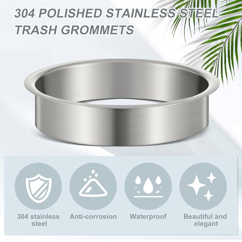Image of Honeydak 1 Piece 6 inch (Nominal) Diameter x 2 inch Height 304 Polished Stainless Steel 6 inch x 2 inch Trash Grommets for Countertop Inserted Trash Kitchen Cabinet Counter Bin, Ease to Install
