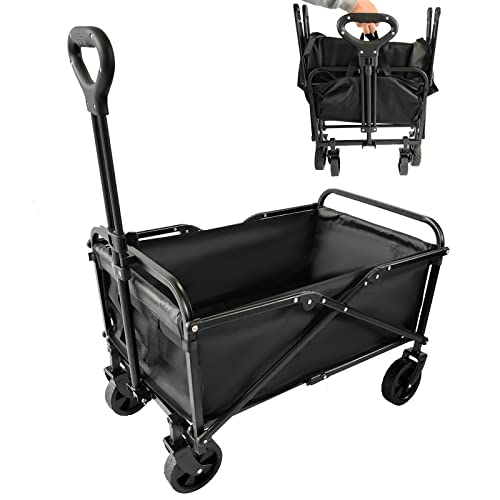 Voysign Outdoor Garden Folding Cart With Small Wheel, Collapsible Wagon Cart Heavy Duty With Universal Wheels & Adjustable Handle, Utility Grocery Wagon For Camping Shopping, Sports - Black #TOP24