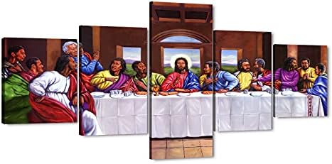 TIMUBA 5 Pieces Last Supper Canvas Wall Art, Jesus The Last Supper Wall Decor, Last Supper Pictures for Dining Room Wall Decor, Christian Art Painting for Living Room Wall Decorations 50x24 Inches