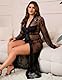 ohyeahlady Sexy Beachwear Damen Curvy Kleider Sommer Strandkleid Lang Große Größen Kimono Spitze Bikini Cover Up Rock Transparent Morgenmantel Nachtwäsche Party Clubwear mit Gürtel Schwarz XL