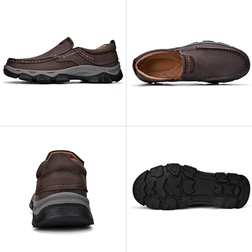 Men's Leather Casual Slip-On Loafers,Outdoor Non-Slip Work Driving Walking Shoes,Comfortable Soft Sole Moccasin Office Leather Shoes2