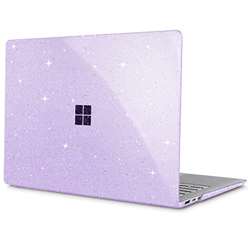 May Chen Case For 13.5" Microsoft Surface Laptop 3/4/5 With Alcantara Palm Rest Model 1867 1958 1950 (2019 2021 2022), Plastic Hard Shell Case With Keyboard Cover + Screen Protector, Purple Glitter #TOP7