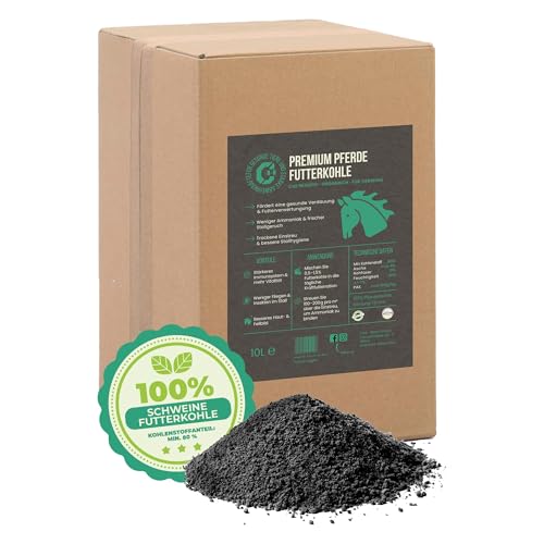 C44-Zittau Premium Futterkohle 0-3 mm für Pferde – 100% natürlicher Futtermittelzusatz für Verdauung, Stallhygiene, Geruchsbindung, Güllequalität & Darmflora – Made in Germany (10L)