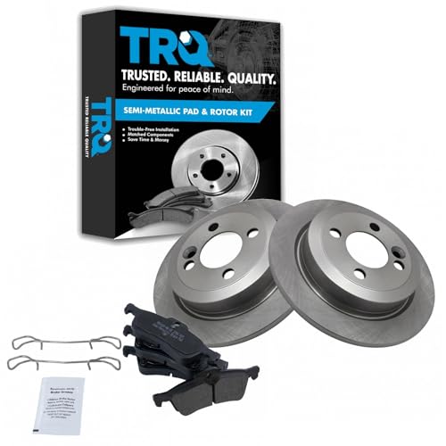 Image of TRQ Rear Brake Pad and Rotor Set Semi Metallic Solid Rotors | For 2007-2008 Mini Cooper
