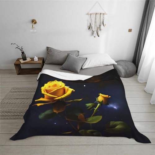 Couverture polaire douce PHAYAH motif roses jaunes idée cadeau confort maison - 8