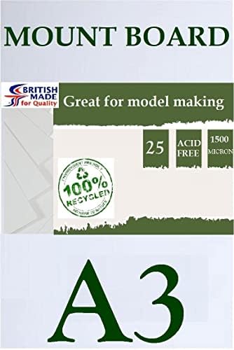 25 A3 Mount Board White 1500 microns White Board Backing Modelling