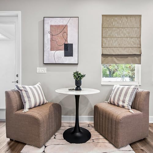 Image of TWOPAGES Isabella No Drill Cordless Roman Shade Linen Textured Cotton Roman Blind for Windows, Custom Made Room Darkening Blackout Roman Window Shade, Hardware Included, Tan, 1 Piece