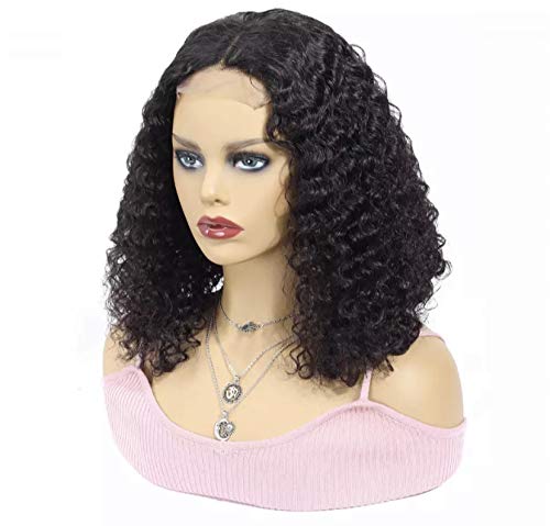 Heavenly Human Hair Bob Wigs Natural Color 44 Kinky Curly Lace Front Wig (12 inch, Natural color)