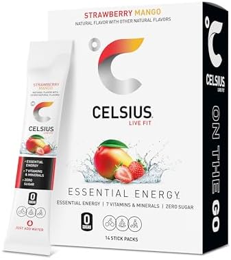CELSIUS On The Go Strawberry Mango, Sugar Free Energy Drink Mix (14 Sticks per Pack)