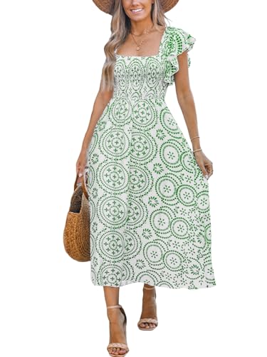 Image of CUPSHE Women's Paisley Square Neck Flutter Sleeve Smocked Bodice Midi Dress | Boho Floral Print, Ruffle Cap Sleeve, High Waist Flowy A-Line Sundress, for Summer Beach Vacation, Casual Daily Wear, Wedding